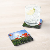 Wilde rode papavers bloemen bier onderzetter (Rechterzijde)