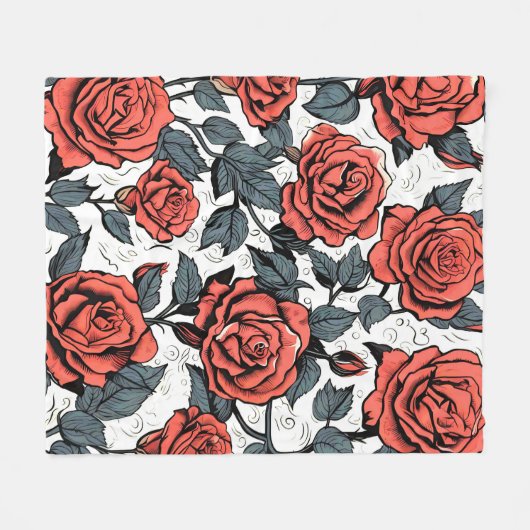 Wilde rode rozen fleece deken (Voorkant (Horizontaal))