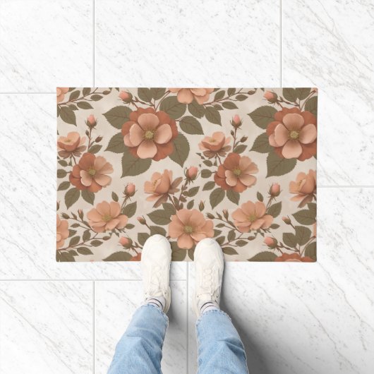 Wilde Roos Bloeit In Aardse Tinten Van Terracotta  Deurmat (Binnen)