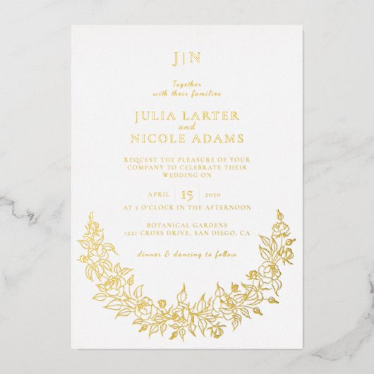 Wilde Roos Bloemblaadjes Tuin Affaire Trouwen Folie Uitnodiging (Voorkant)