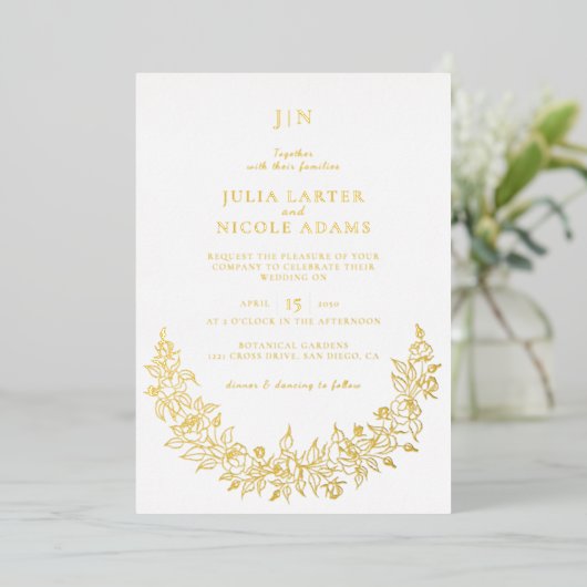 Wilde Roos Bloemblaadjes Tuin Affaire Trouwen Folie Uitnodiging (Staand Voorkant)