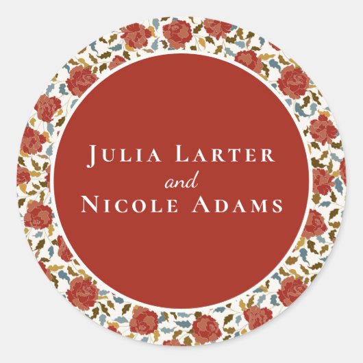 Wilde Roos Bloemblaadjes Tuin Affaire Trouwen Ronde Sticker (Voorkant)