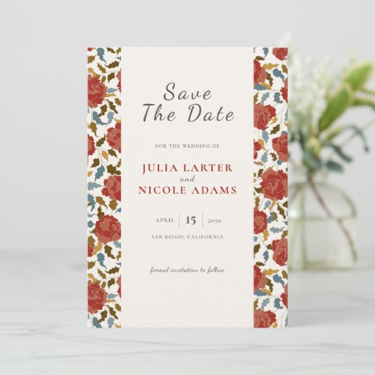 Wilde Roos Bloemblaadjes Tuin Affaire Trouwen Save The Date (Staand voorkant)