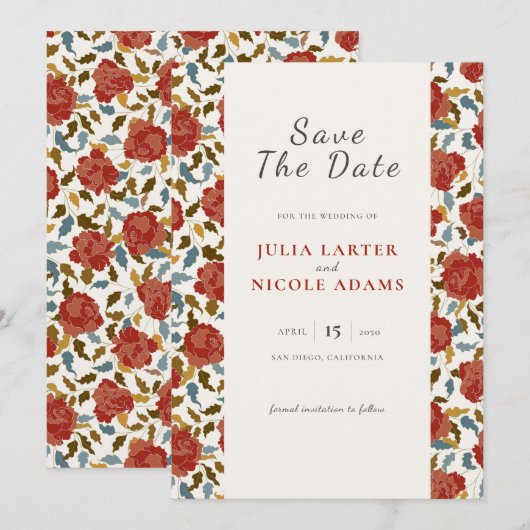 Wilde Roos Bloemblaadjes Tuin Affaire Trouwen Save The Date (Voorkant / Achterkant)