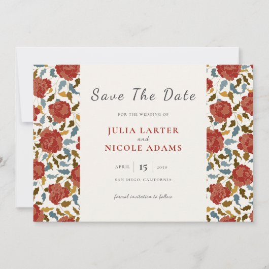 Wilde Roos Bloemblaadjes Tuin Bruiloft Save The Date (Voorkant)