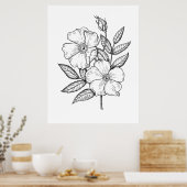 Wilde Roos Bloom Tekening Poster (Keuken)