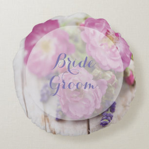 Wilde Roos en lavender Summer Flower Weddenschap F Rond Kussen