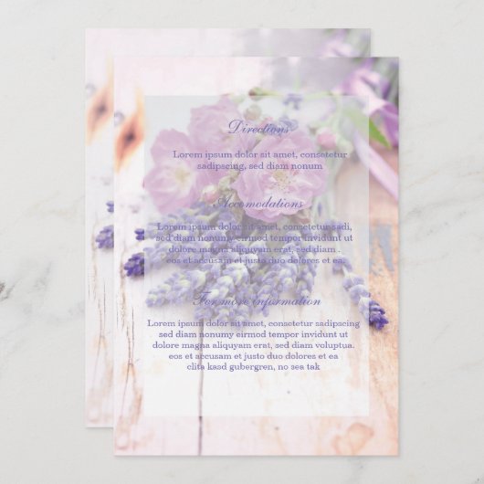 Wilde Roos en lavender Summer Flower Wedding Kaart (Voorkant / Achterkant)