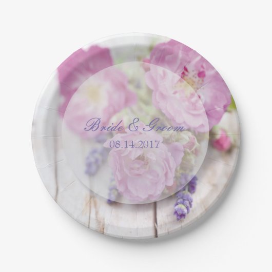 Wilde Roos en lavender Summer Flower Wedding Papieren Bordje (Voorkant)