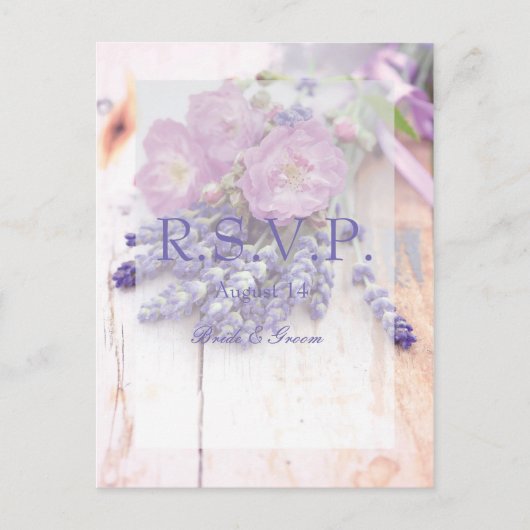 Wilde Roos en lavender Summer Flower Wedding RSVP Uitnodiging Briefkaart (Voorkant)