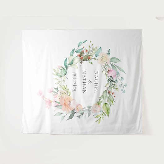 Wilde Roos Guirlande Trouwfotocabine Achtergrond Wandkleed (Voorkant (horizontaal))