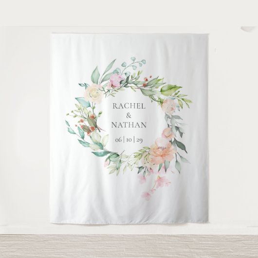 Wilde Roos Guirlande Trouwfotocabine Achtergrond Wandkleed (Voorkant)