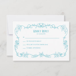 Wilde Roos Robins Ei Blauw Huwelijksuitnodiging, RSVP Kaartje