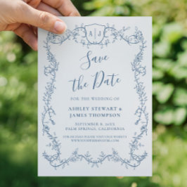 Wilde Roos Staalblauw Trouw Save the Date Kaart