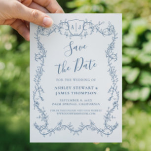 Wilde Roos Staalblauw Trouw Save the Date Kaart