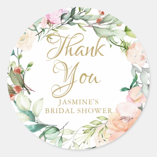 Wilde Roos Waterverf Bloemrijke Script Bruiloft Fe Ronde Sticker (Voorkant)