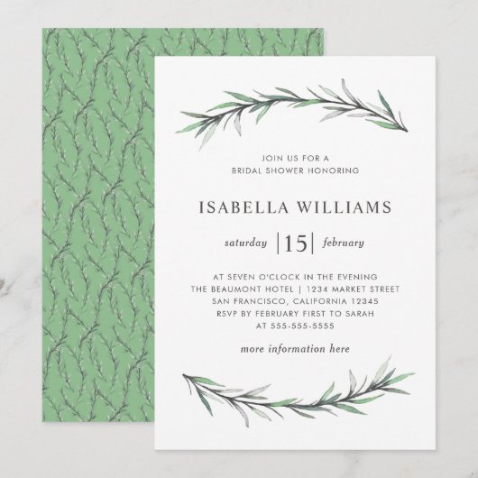Wilde Rosemary Botanical Bridal Shower Invitation Kaart (Voorkant / Achterkant)