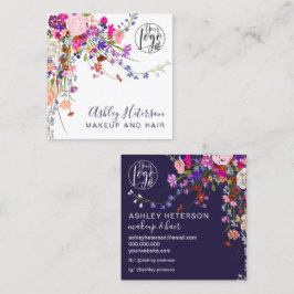 Wilde roze bloemblauw oranje logo make-up vierkante visitekaartje