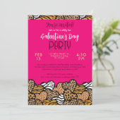 Wilde Roze Dierenprint Hart Galentine's Day Party Kaart (Staand voorkant)