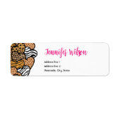 Wilde Roze Dierenprint Hearts Valentijnsdag Etiket (Voorkant)