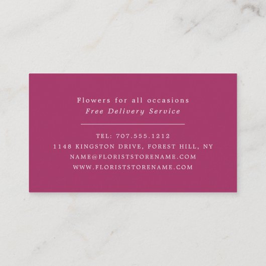 Wilde roze Floral, bloemenbakkerij Visitekaartje (Achterkant)