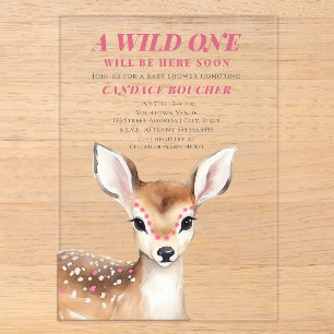 Wilde Roze Gevlekte Ree Baby Shower Acryl Uitnodigingen