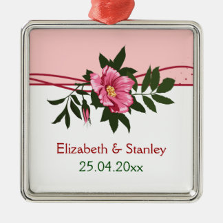 Wilde roze roos bloemen bruiloft keepsake ornament