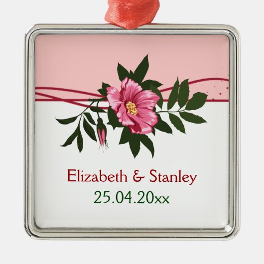 Wilde roze roos bloemen bruiloft keepsake ornament (Voorkant)