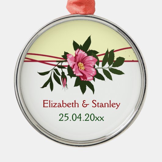 Wilde roze roos bloemen bruiloft keepsake ornament (Voorkant)