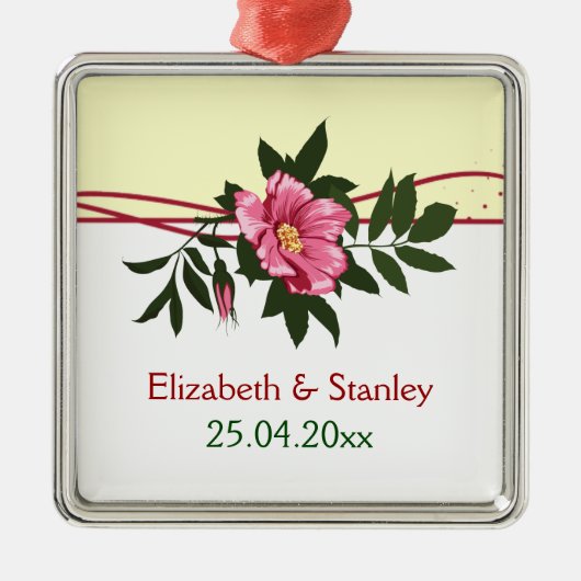 Wilde roze roos bloemen bruiloft keepsake ornament (Voorkant)