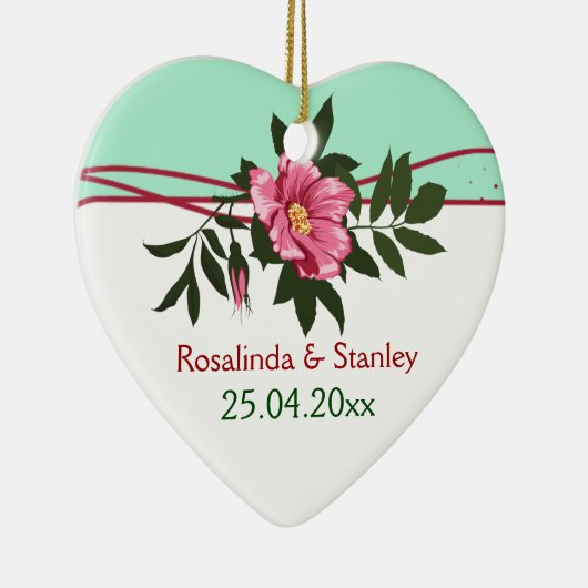 Wilde roze roos bloemen bruiloft mint groene keeps keramisch ornament (Rechts)