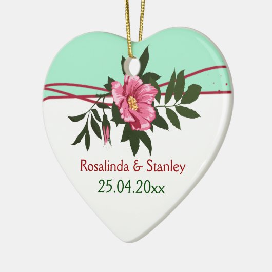 Wilde roze roos bloemen bruiloft mint groene keeps keramisch ornament (Links)