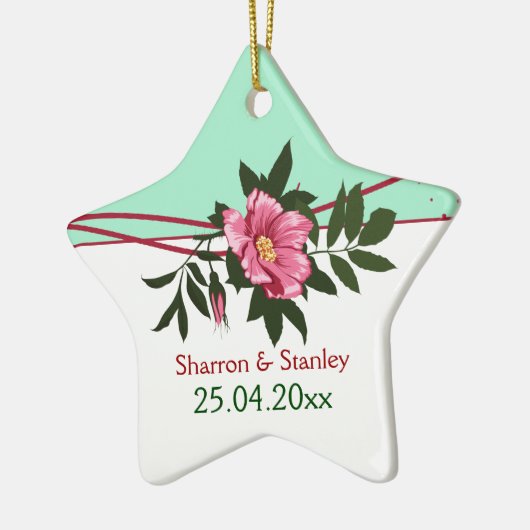 Wilde roze roos bloemen bruiloft mint groene keeps keramisch ornament (Links)