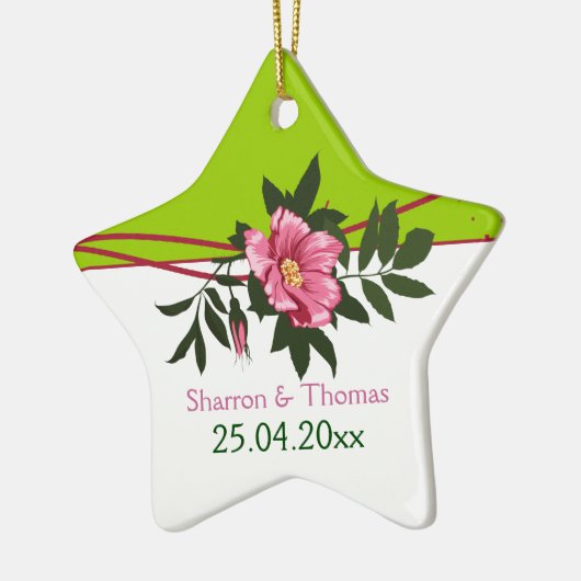 Wilde roze roos bloemen bruiloft mint groene keeps keramisch ornament (Links)