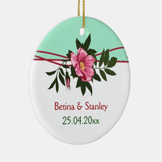 Wilde roze roos bloemen bruiloft mint groene keeps keramisch ornament (Rechts)