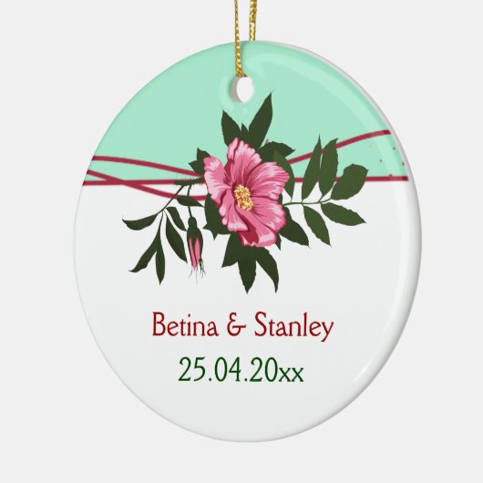 Wilde roze roos bloemen bruiloft mint groene keeps keramisch ornament (Links)