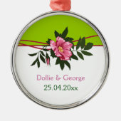 Wilde roze roos bloemenbruiloftslimoen groene keep metalen ornament (Voorkant)
