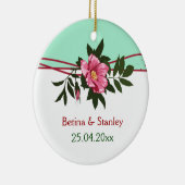 Wilde roze roos bloemige trouw mintgroene aandenke keramisch ornament (Rechts)