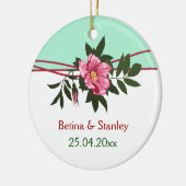 Wilde roze roos bloemige trouw mintgroene aandenke keramisch ornament (Links)