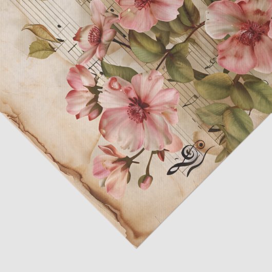 Wilde roze rozen  stijl muziekblad tissuepapier (Detail)