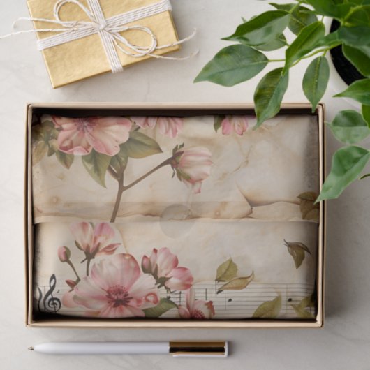 Wilde roze rozen stijl muziekblad tissuepapier (Geschenk)