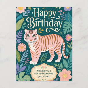 Wilde Roze Tijger Verjaardagsavontuur Briefkaart