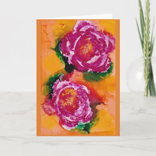 "Wilde Rozen" - Alcohol Inkt Kunst Kaart (Voorkant)