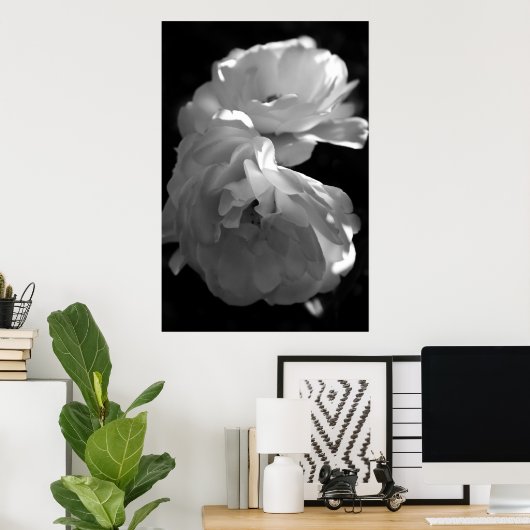 Wilde Rozen Black en White Floral Poster (Thuiskantoor)