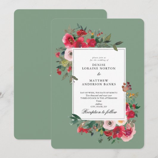 Wilde Rozen en Basil Green Kaart (Voorkant / Achterkant)