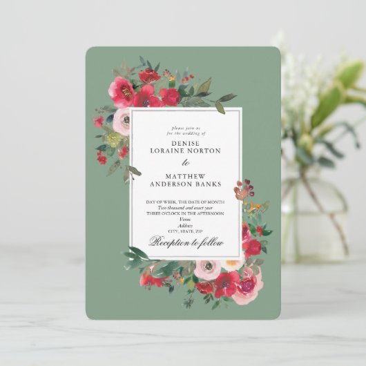 Wilde Rozen en Basil Green Kaart (Staand voorkant)