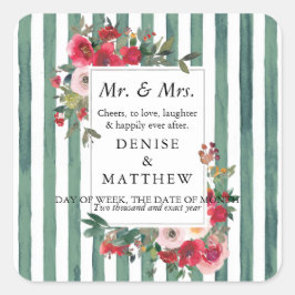 Wilde Rozen en Basil Green Stripes Wine Label