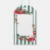 Wilde Rozen en Basil Green Stripes Wine Label Cadeaulabel (Voorkant)