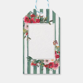 Wilde Rozen en Basil Green Stripes Wine Label Cadeaulabel