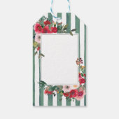 Wilde Rozen en Basil Green Stripes Wine Label Cadeaulabel (Achterkant)